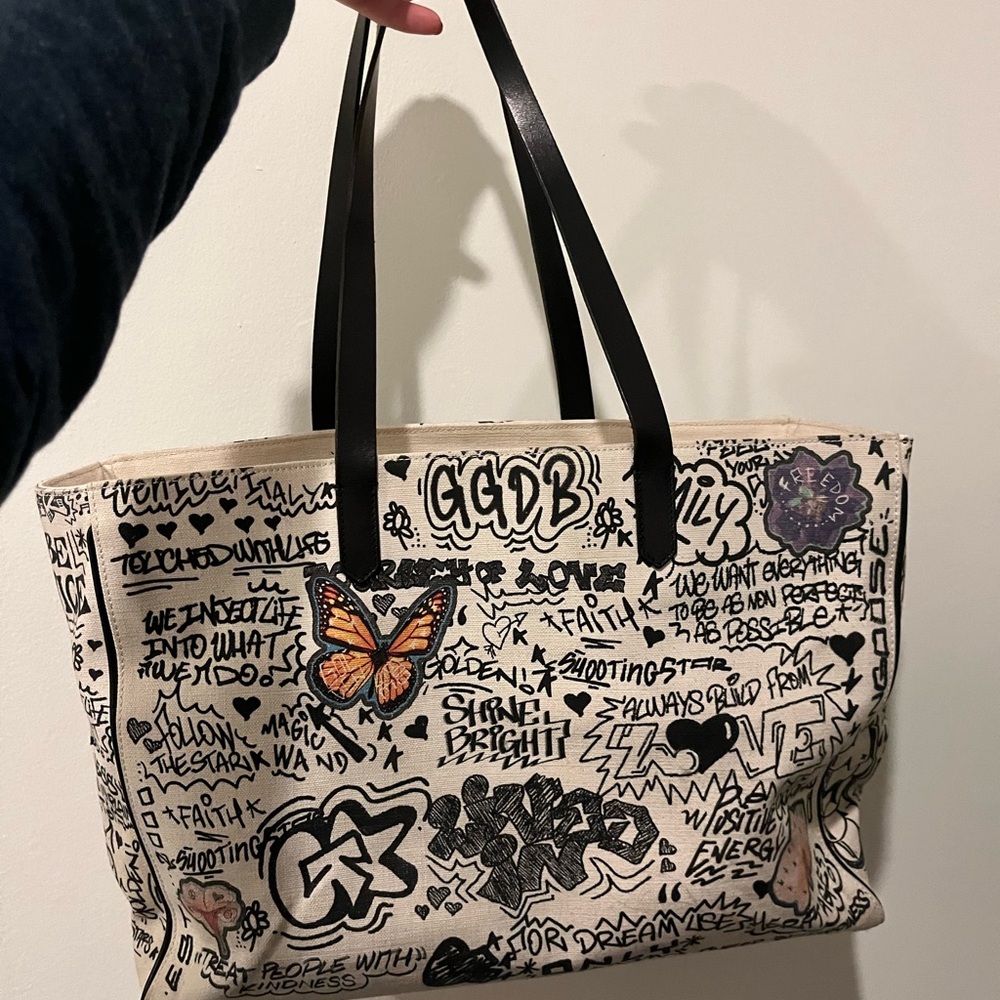Graffiti Print Tote Bag with Black Handles